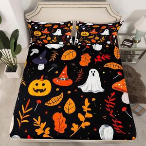 Erosebridal Комплект постельного белья Happy Halloween с принтом тыкв, фонарей, привидений и ведьминых шляп для детей, Orange Red