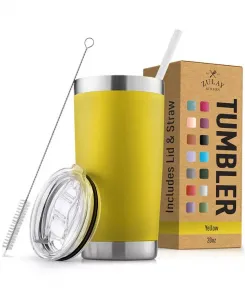 Стакан из нержавеющей стали объемом 20 унций с крышкой и трубочкой — дорожная кружка-стакан для кофе без пота Zulay Kitchen, yellow