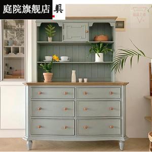 Yu Senyi Комод 135x55x175 см для гостиной и спальни из массива дерева, 5 ящиков, в светло-сине-сером цвете