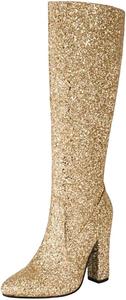 Женские роскошные высокие ботинки до колена для вечеринок, модные длинные ботильоны, осень-зима, большой размер Generic, Gold