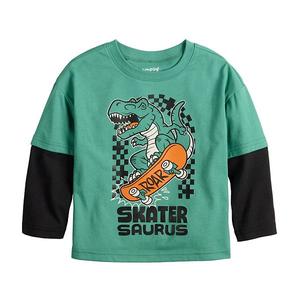 Футболка с принтом для мальчика Baby & toddler boy relaxed skater Jumping Beans, Green Skater Saurus