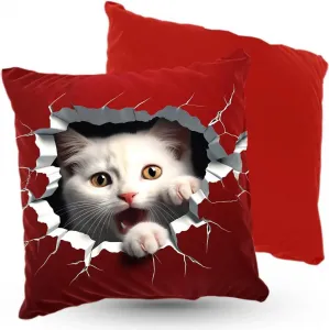 Подушка велюровая ПРЕМИУМ с рисунком белого котенка, 40х40 см, декоративная с наполнителем, для гостиной, спальни или в подарок, 5 шт. 5made