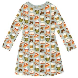 Платье-трапеция для девочек с длинными рукавами и карманами, цвет «много тыквенных специй» Kickee, Multi Pumpkin Spice