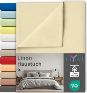 Простыня Linon Deluxe без резинки, изготовлена из 100% дышащего хлопка - можно использовать как летнее одеяло, цвет: кремовый, размер: 150х250 см. NYVI