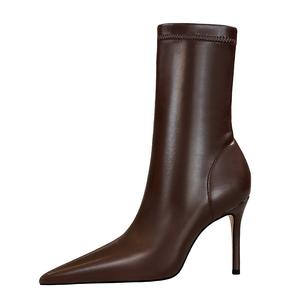 QITUMAUL Ботильоны женские на каблуке 8,5 см тёмно-коричневые, цвет Dark Brown[Heel Height 8.5cm]