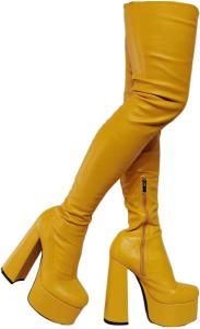 Ботинки Frankie Hsu Punk на платформе с толстой подошвой выше колена, стиль Gogo глубокого желтого цвета Лоли, яркие высокие ботфорты, большой размер, модные, крутые, милые, готические туфли на каблуке для женщин