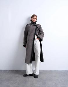 Длинная шуба-авиатор Topshop кремового цвета с серым оттенком