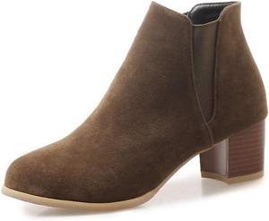 Женские повседневные ботильоны MIOKE с округлым носком, замшевые, на массивном каблуке средней высоты, с эластичными боковыми вставками Челси, Brown-Velvet Lined