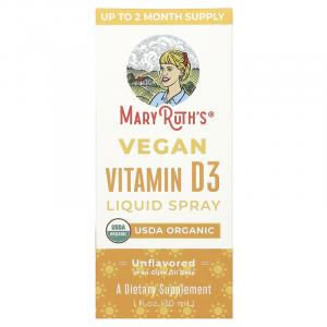 MaryRuth's, Веганский жидкий спрей с витамином D3, без добавок, 10 мкг, 30 мл (1 жидк. Унция)