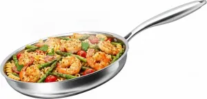 Сковорода из нержавеющей стали, 28 см, без покрытия, совместима с индукционными плитами, профессиональная универсальная сковорода, высококачественная сковорода из нержавеющей стали 18/10, подходит для всех типов плит. BIG-PAN