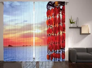 Штора ABAKUHAUS Beach Rustic, Dreamcatcher Ibiza Sunset, универсальная ленточная штора для гостиной с петлями и крючками, 280 x 175 см, цвет кораллово-красный, синий, красный Abakuhaus