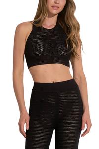 Укороченный топ с бретелью через шею черного цвета ELAN