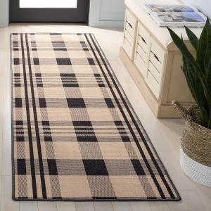 Ковер SAFAVIEH, 77 x 244 см, Natural Fiber Collection - Runner, Natural & Black, Sisal, противоскользящий, идеально для гостиной, прихожей, холла, спальни (NF157Z)