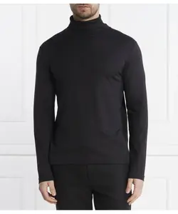 Гладкая хлопковая водолазка с отворотом Regular fit Calvin Klein, черный