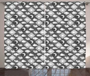 Штора ABAKUHAUS в деревенском стиле, серо-белая, с погодными иконками, для спальни, присборенная, с петлями и крючками, 280 x 225 см, цвет: антрацитово-серый, светло-серый, белый Abakuhaus