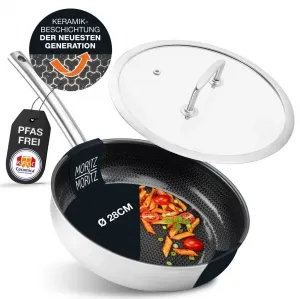 Сковорода Moritz & Moritz из нержавеющей стали 28 см с крышкой, круглая - антипригарное покрытие с сотовой структурой iLP