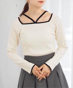 Вязаный топ/воротник-халтер в рубчик