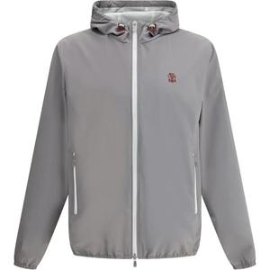 Brunello Cucinelli Толстовка с капюшоном на молнии с вышитым логотипом, Gray