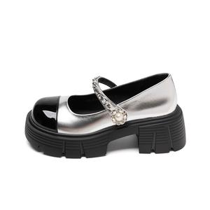 ZHR Женские повседневные туфли на каблуке 6 см серебристо-черные глянцевые, цвет Silver Black-Shiny