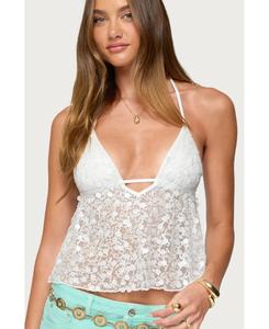 Женский топ-халтер Meela с пайетками и сетчатой вставкой Edikted, White