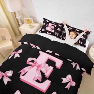 Erosebridal Комплект постельного белья с розовыми бантами и монограммой E в стиле принцессы, Pink E