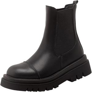 Женские модные ботильоны Челси с округлым носком, эластичными боковыми вставками, низким каблуком, западным стилем, короткие JOEUSTY, Black