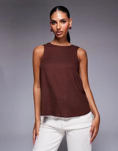 Топ ASOS DESIGN с глубоким вырезом на спине из льняной смеси шоколадного цвета
