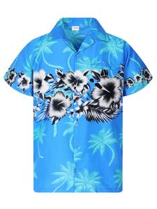 Рубашка King Kameha Flower Chest, бирюзовый