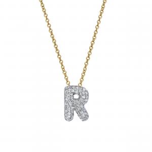 Ожерелье с кулоном в виде маленькой заглавной буквы Bubble из желтого золота 14 карат с бриллиантами Luvmyjewelry, Gold R