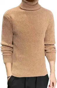 Мужской свитер с высоким воротником и плетеными вставками