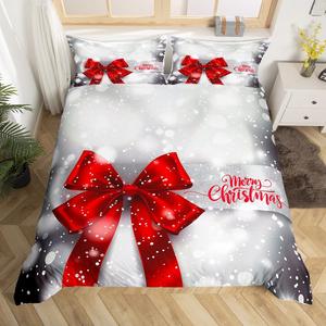 Erosebridal Комплект постельного белья с новогодним принтом бантов и снежинок, Strawberry Red
