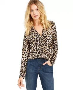 Укороченный топ с длинными рукавами, принтом и карманом на молнии I.N.C. International Concepts, мультиколор