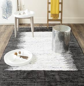 Ковер SAFAVIEH, 92 x 153 см, Montauk Collection, Ivory & Black, ручной работы, хлопковый с бахромой в полоску, идеален для помещений с высокой проходимостью: прихожая, гостиная, спальня (MTK711H)