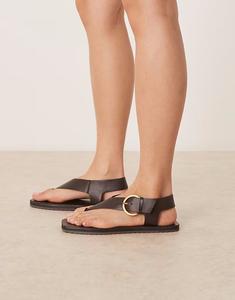 Сандалии ASOS DESIGN Firth toe на плоской подошве из шоколадной кожи