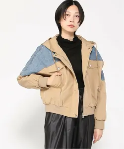 Куртка с капюшоном, отделанная джинсовой тканью Interplanet, цвет Beige