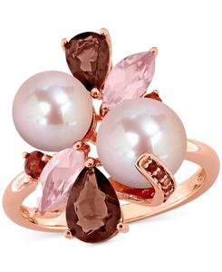 Кольцо с культивированным пресноводным жемчугом (7-8,5 мм) и несколькими драгоценными камнями (1,75 карата) из стерлингового серебра с покрытием из 18-каратного розового золота Macy's, Pink