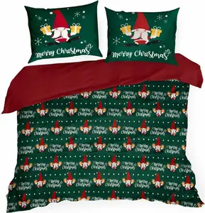 EUROFIRANY | Рождественское постельное белье - Рождественское постельное белье - 160 x 200 см - Зеленый Красный - Комплект постельного белья - Рождественские эльфы - Рождество Eurofirany