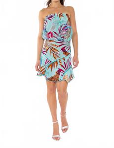 Платье Calanthe без бретелей в аква-голубом цвете с пэчворком TAJ by SABRINA CRIPPA