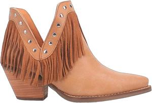 Женские повседневные ботинки Dingo Fine N' Dandy с бахромой и заклепками, носок с разрезом, на среднем каблуке 2-3 - коричневые