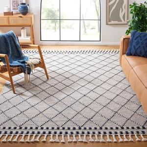 Ковер SAFAVIEH, 183 x 275 см, Vermont Collection, Ivory & Navy, ручной работы марокканский бохо с плетеным узором и кистями из шерсти, идеально подходит для помещений с высокой проходимостью в гостиной, спальне (VRM161N)