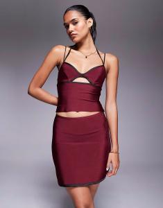 Мини-юбка Coord с контрастной атласной окантовкой бордового цвета Asos Design