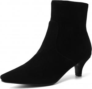 SHEMEE Современные женские ботинки, невысокий каблук типа «kitten», низкий голенище, заостренный носок, средний каблук, молния, для работы, для вечеринки, классические туфли, Camurça Preta