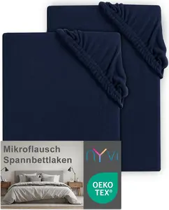 Простыня на резинке DreamScience Microfleece 140x200 см, цвет темно-синий, 2 шт., для матрасов высотой до 22 см - мягкая и теплая, приятная на ощупь NYVI
