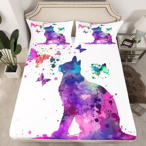 Erosebridal Комплект постельного белья Kitten с градиентным тай-дай принтом в виде котят и бабочек, водяными акварельными узорами, милыми абстрактными животными в стиле кавай, Multi 12