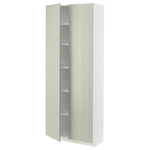 Высокий шкаф с полками METOD IKEA, 80x37x200 см, цвет white/stensund light green