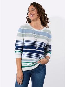 Хлопковый свитер в полоску цвета лайма и мяты с джинсами WITT WEIDEN