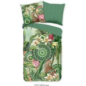 Набедренное двустороннее постельное белье "Abhita", сатин Мако, 135х200, молния, двусторонний вид, тропический, разноцветный, зеленый Hip