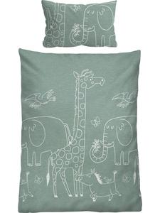 Детское постельное белье из меланжевой фланели цвета ели Biberna, 100 x 135 см + 40 x 60 см