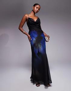 Платье макси ASOS DESIGN с глубоким вырезом и вырезом-хомутиком, декоративным элементом на спине, фиолетовым цветочным принтом