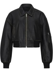 Укороченная кожаная куртка-бомбер TruClothing, чёрный/коричневый